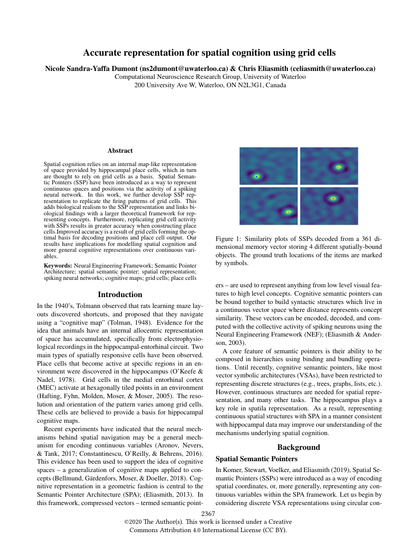 First page of the paper: Accurate representation for spatial cognition using grid cells