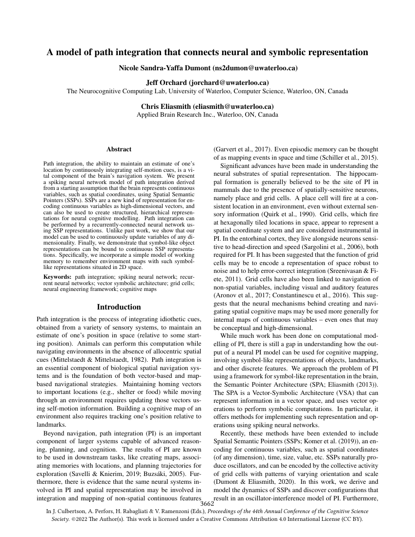 First page of the paper: A model of path integration that connects neural and symbolic representation