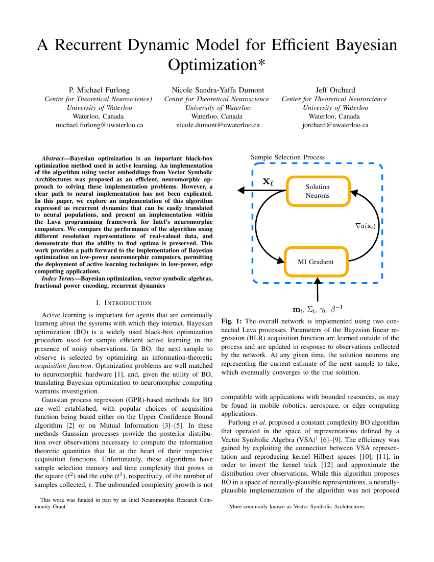 First page of the paper: A Recurrent Dynamic Model for Efficient Bayesian Optimization