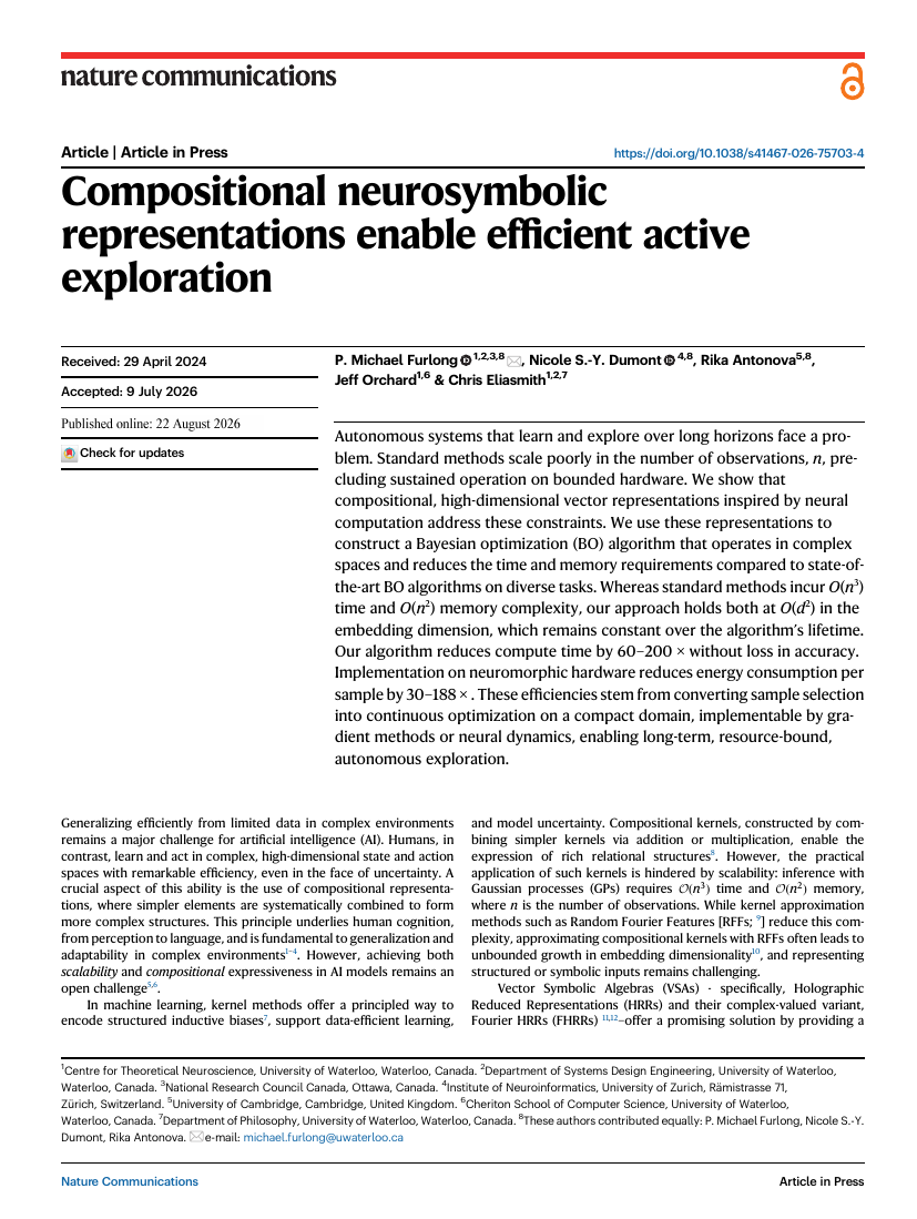 First page of the paper: Compositional neurosymbolic representations enable efficient active exploration