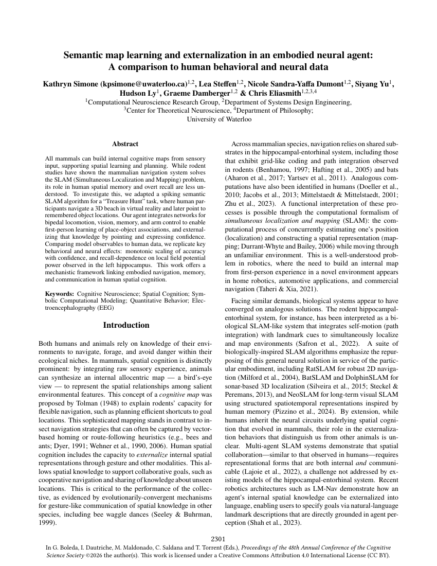 First page of the paper: Semantic map learning and externalization in an embodied neural agent: A comparison to human behavioral and neural data