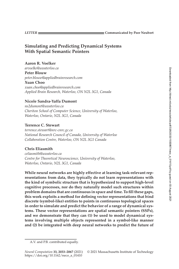 First page of the paper: Simulating and Predicting Dynamical Systems With Spatial Semantic Pointers